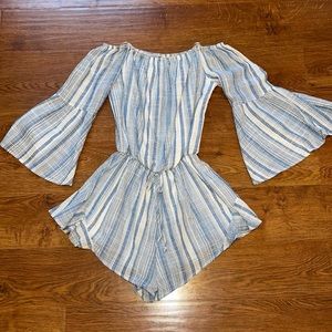 Sage Blue and White Romper